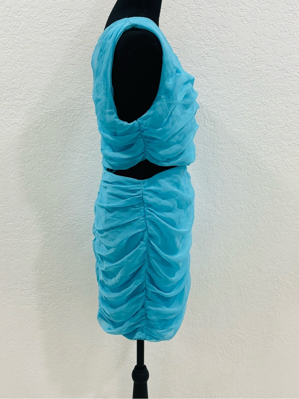 Aqua Turquoise One-Shoulder Ruched Mini Dress - Picture 2 of 4